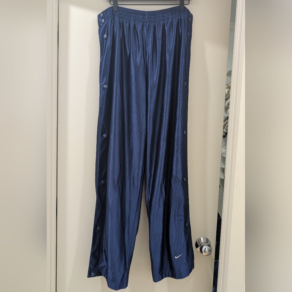 Nike Y2K Shiny/ Satin Finish Navy Tearaway Snap-Button Track Pants XL